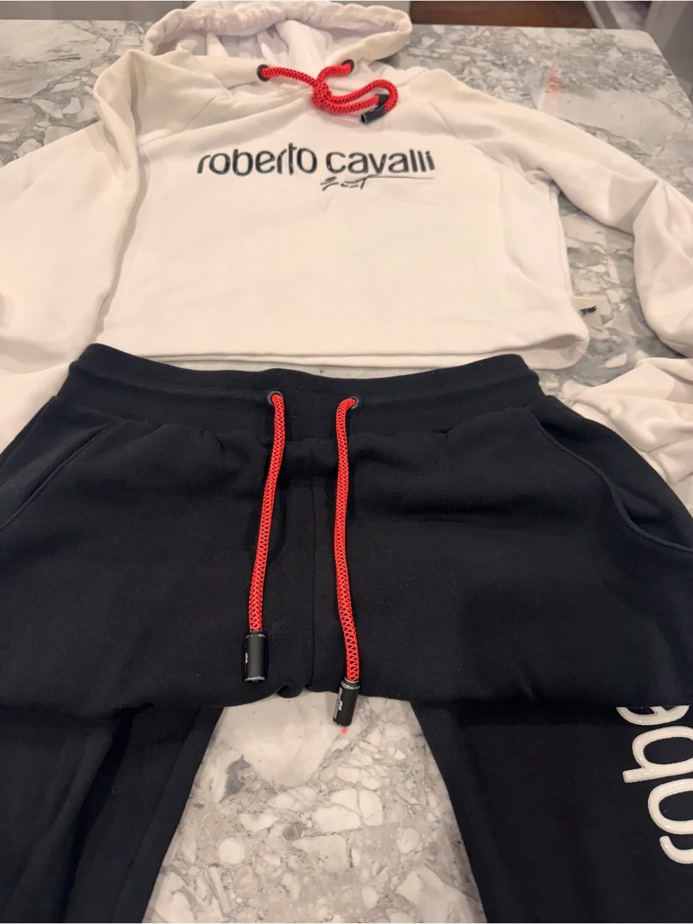 Roberto Cavalli Kids Black Joggers with Red Drawcord